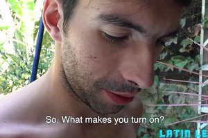 Two passionate and turned on dudes are undressing outdoors