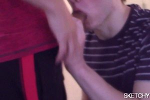Handsome guy gets his pretty face covered with dripping cum