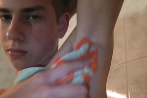 Young naive boy is trying out different masturbation techniques