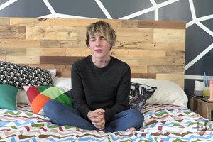 super sexy blonde teenager is pulling his balls during unrestrained masturbation