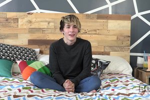 super sexy blonde teenager is pulling his balls during unrestrained masturbation