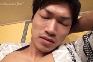 Smoking hot asian dude is touching his body and getting horny