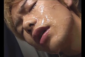 Perverted guy covers his asian boyfriend's face with nasty bukake