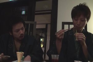 Two rough asian dudes are coming out of the closet and making out