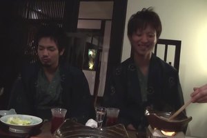 Two rough asian dudes are coming out of the closet and making out