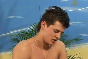 Athletic guy is just relaxing and getting his junk polished
