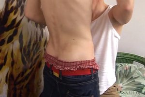 Athletic guy is just relaxing and getting his junk polished