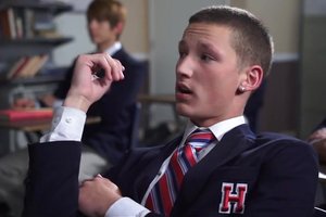 Young and foolish schoolboys are fucking on a classroom desk