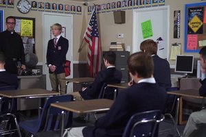 Look at those horny naughty teen boys in school with a priest for boys