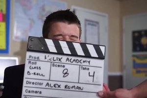 Three sexy guys are filming some naughty scenes as students