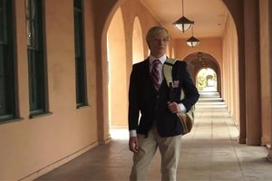 Three sexy guys are filming some naughty scenes as students