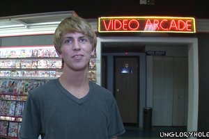 Amazing blonde teenager decides to get his cock polished through a blow hole