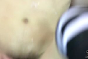 Glamorous brunette is fucking his ass with a nasty dildo