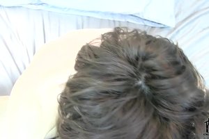 Glamorous brunette is fucking his ass with a nasty dildo