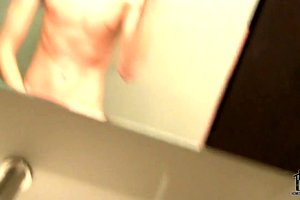 Tall skinny teenager is jerking off his schlong in the bathroom