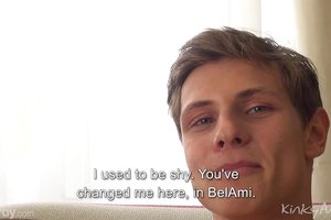 Hot athletic guy is in the middle of interview completely naked