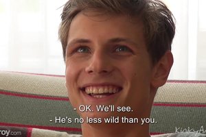 Hot athletic guy is in the middle of interview completely naked
